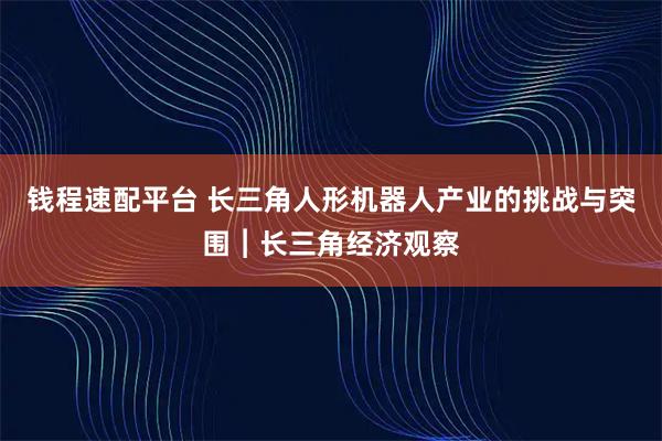 钱程速配平台 长三角人形机器人产业的挑战与突围︱长三角经济观察